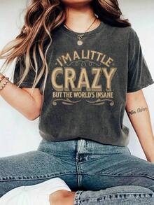 100% algodón puro, Camiseta de mujer [Camiseta deportiva] Camiseta de manga corta con temática de música rural - Camiseta informal para fans de la música country con estampado de letras, cómoda para primavera, verano y otoño, adecuada para conciertos, festivales y atuendos diarios. |     Corte relajado |     Tallas Grandes - Negro - Ver 2