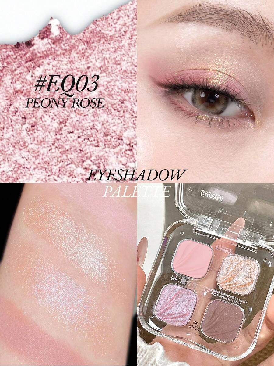 Eunarz 4-Color Eyeshadow Palette, 1pc Matte & Shimmer Long-Lasting Pocket Eye Shadow Makeup Palette Beauty Face Paint Cosmetic For Women Girls Perfect For Spring Summer Ideal For Y2K Fancy Fashion Suitable For Birthday Mother'S Day Gift Rave Party Ready