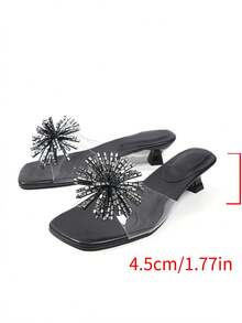 Nouvelles sandales plates noires pour femmes, style décontracté de vacances d'été, avec ruban transparent et décoration de strass, bout carré et ouvert, sandales pour femmes, été, sandales noires, transparentes, sandales de vacances pour femmes, sandales de plage, tongs pour femmes, sandales élégantes pour femmes, sandales d'été, sandales noires pour femmes, chaussures à petit talon, chaussures confortables pour femmes, sandales de vacances pour femmes, chaussures mignonnes - Noir - Voir 8