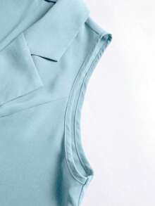 de dos piezas de tela elegante de verano para mujer de talla grande, chaleco abierto, lazo, decoración con botones, pantalones cortos con diseño de botones 3D, adecuado para graduación, vacaciones, San Valentín, festivales de música, Día - Celeste - Ver 7