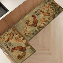 1pc Rooster Pattern Printed Linen Kitchen Rug, Doormat, Bath Mat, Hallway Mat, 3D Printed Rectangle Carpet For Living Room, Bedroom, Corridor, Bathroom, Laundry Room - Polyester Rug For Indoor And Outdoor Home Decor - Multicolor - View 2