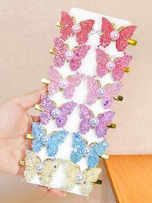 6/12pcs/Conjunto de ganchos de cabelo com borboleta, pérola e glitter - Adequado para raparigas e mulheres, design requintado de borboleta 3D com lantejoulas brilhantes e decoração de pérolas, cada par parece uma fada borboleta viva, adequado para diferentes roupas e ocasiões como encontros, festas, vida no campus, férias, deslocações, etc. As cores são aleatórias, ganchos de cabelo, ganchos de garra - Multicolorido - Ver 4