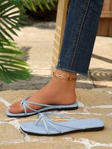 Women's Fashion Slippers - Lightweight, Open-Toe, Flat, Casual Summer Shoes With Comfortable Insole And Adjustable Strap For Easy Walking, Flip Flops - Baby Blue - View 6