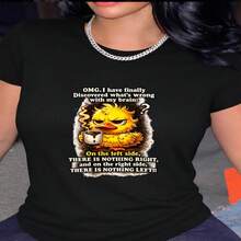 1 pieza de Playera corta 100% algodón, cuello redondo casual con estampado, divertida y satírica, para oficina o café, manga corta transpirable para uso diario - Negro - Ver 2