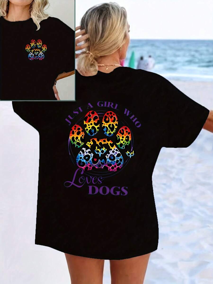 Camiseta de manga corta para mujer estilo vacaciones, elegante y casual, top de verano que combina con todo. - Negro - Ver 1