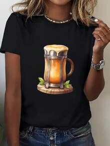 Cuello Redondo Talla Grande - Camiseta Oversize para Mujer - Top Casual Holgado para Uso Diario, Tejido Suave y Transpirable, Adecuada para Primavera y Verano - Camiseta Casual No Transparente, para Oficina y Fiesta - Prenda Esencial de Ropa Femenina, Camiseta para Mujer, Guardarropa de Verano, Diseño Vibrante, Ropa Casual, Cuello Redondo, Material Cómodo, Top Versátil, Para Entusiastas de la Moda, Atuendo de Oficina, Top a la Moda, Material Ligero, Camisa a la Moda, Blusas Femeninas a la Moda para Uso Casual. - Negro - Ver 1