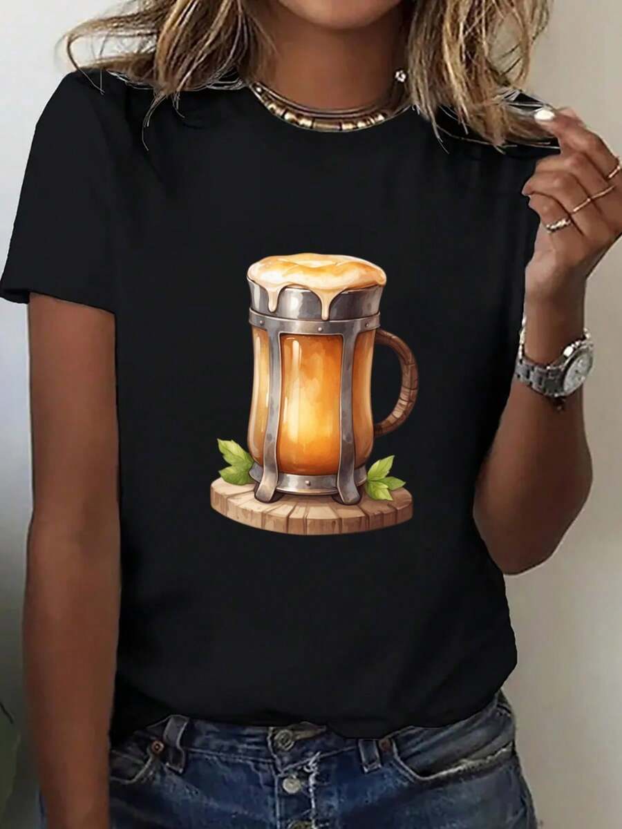 Cuello Redondo Talla Grande - Camiseta Oversize para Mujer - Top Casual Holgado para Uso Diario, Tejido Suave y Transpirable, Adecuada para Primavera y Verano - Camiseta Casual No Transparente, para Oficina y Fiesta - Prenda Esencial de Ropa Femenina, Camiseta para Mujer, Guardarropa de Verano, Diseño Vibrante, Ropa Casual, Cuello Redondo, Material Cómodo, Top Versátil, Para Entusiastas de la Moda, Atuendo de Oficina, Top a la Moda, Material Ligero, Camisa a la Moda, Blusas Femeninas a la Moda para Uso Casual. - Negro - Ver 1
