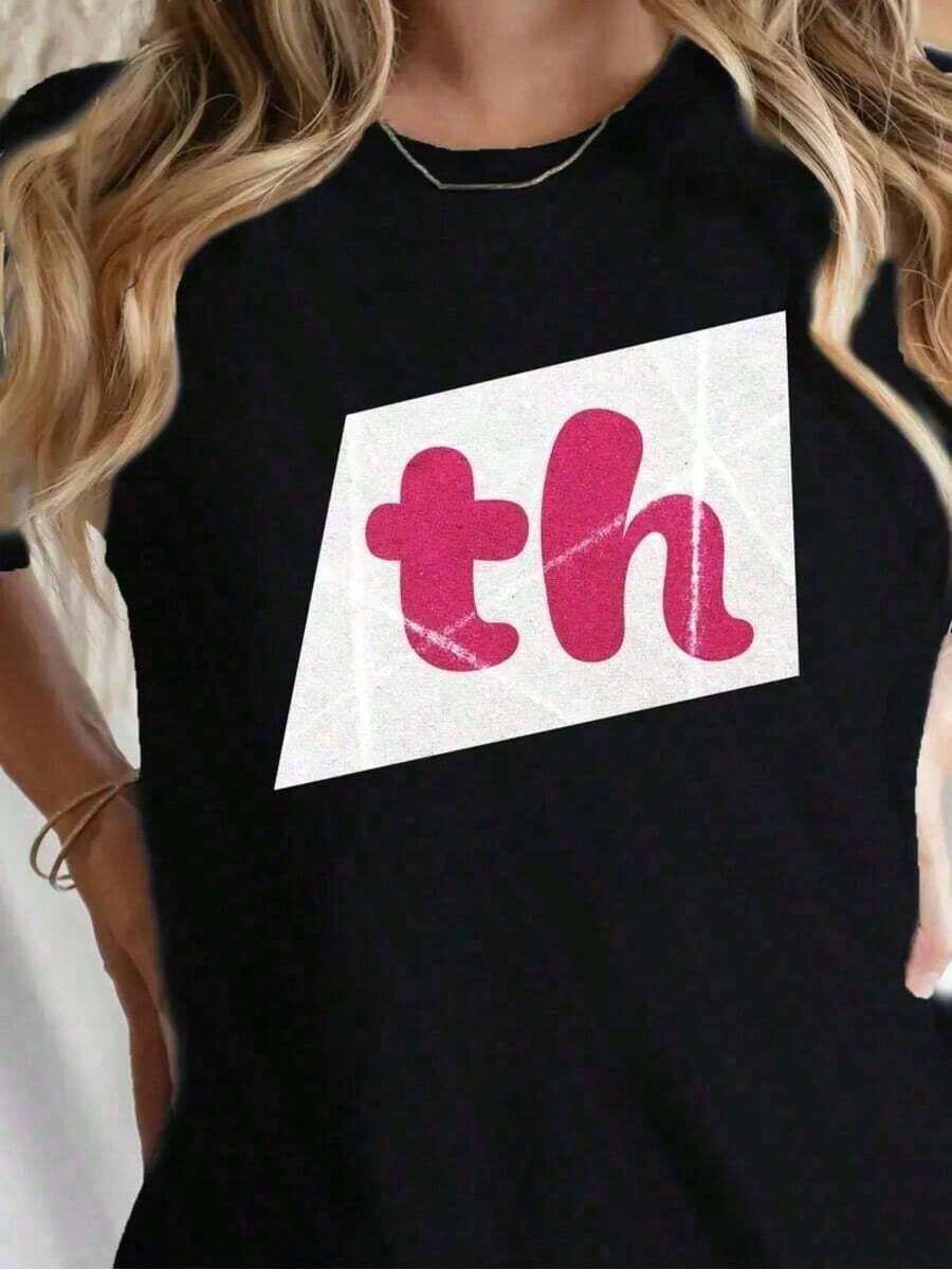 Women's 100% Cotton Short-Sleeve Shirt. Summer T-Shirts With Graphic Print By Sticker 64 2024 For Women, Plus Sizes: Crew Neck, Short Sleeve, Soft, Comfortable, And Stylish | Plain And Simple Tops That Flatter. Women's Blouses, Shirt, 100% Cotton - 黑色 - 查看 1