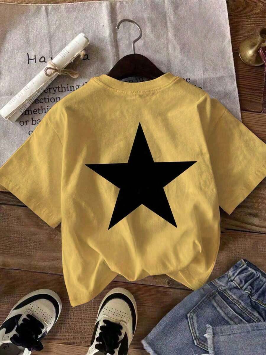 Camiseta 'Black Star' de Aesthetic Minimalista - Camiseta Blanca de Manga Corta y Cuello Redondo - Top Básico Versátil de Manga Corta - Azul - Ver 1