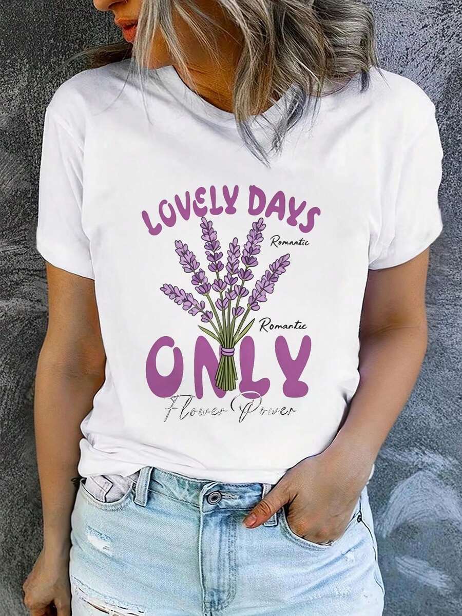 Camiseta de manga corta estampada para mujer con cuello redondo, moderna y casual, lavable a máquina, ajuste cómodo, estampado plano 2D, Blusas Para Mujer Casual 2D. - Blanco_01 - Ver 1
