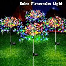 2pcs Solar Powered Firework Lights, Suitable For Outdoor Use, Waterproof, With 90 LED Flickering Solar Lights, Applicable For Outdoor Patio, Backyard, Garden And Pathway Decoration - Ground-mounted Fireworks Lights - View 2