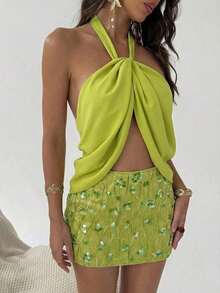 : Top sin espalda verde brillante con lentejuelas y minifalda pantalón corta con lentejuelas, perfecto para un festival de música juvenil y con estilo de diosa.Adecuado para ropa de brunch para mujeres, ropa de resort sin espalda, ropa de playa y un vestido de encaje ajustado.Ideal para festivales rave, conciertos de música country y fiestas callejeras bohemias en el oeste de Ibiza.También es adecuado para ropa de playa para mujeres, ropa bohemia tropical para vacaciones, ropa de verano para vacaciones y ropa de uso diario.Aplicable para el trabajo, regreso a clases, té de la tarde, festivales de música de verano, Pascua, Día de San Patricio, estilo occidental, estilo nómada, fiestas de cumpleaños, ceremonias de graduación, estilo preppy, uniformes escolares, uso diario, ropa casual, vacaciones, viajes en crucero, playas, tomar el sol, artículos más vendidos, estilo urbano, invitados a bodas, estilo bohemio, desplazamientos diarios, brunch y moda en el aeropuerto. - Caqui - Ver 11