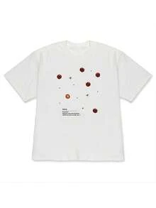 Una camiseta de manga corta para mujer, de estilo casual y distintivo, con hombros caídos, única y poco común. Con estampados de tomates dispersos, esta camiseta de manga corta de talla grande para parejas encarna un estilo relajado. - Blanco - Ver 8