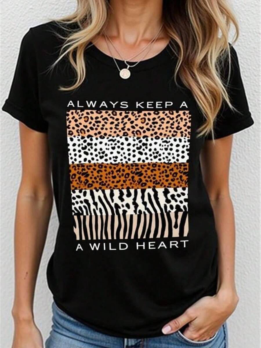 1 Pieza Camiseta 180g 100% Algodón Unisex Holgada. 1 Pieza Camiseta 180g 100% Algodón Unisex Holgada. Camiseta Animal Print Salvaje Mujer Estilo Casual Algodón Moda Verano Negro Leopardo Rayado Diario Tallas Disponibles M/L/XL Ropa Femenina Cómoda y versátil para escuela, trabajo, salidas y eventos casuales Cómoda y versátil para escuela, trabajo, salidas y eventos casuales - Negro - Ver 1