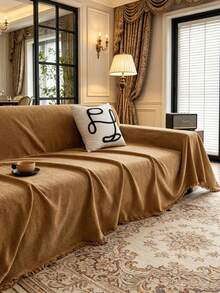 1pc Solid Color Sofa Slipcover, Sofa Blanket, Chenille Sofa Protector, Suitable For All Seasons, Bedroom And Living Room, Home Decor - Brown - View 5