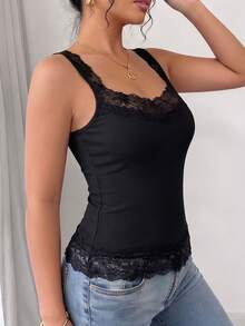 3 Pieces Women's Ribbed Lace Trim Camisole Tank Tops, All Season Versatile, Inner Wear& Outwear, Underarm Cover Up, Slim Fit, Soft& Breathable, Sleeveless Base Layer Shirts - Đen + Trắng + Xám - Xem 2