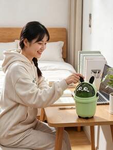 1pc Cute Rabbit Ear Flip-Top Odor-Proof Mini Desktop Trash Can With Pen Holder For Office Desk Organizer, Small Waste Bin Container For Bedroom Dorm Living Room Kitchen Storage Solution - Multicolor - View 4
