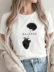 Modern Minimalist Summer Outfits For Women, On , Polyester T-Shirt With Brain And Heart Design For Home Or Office Use, Ideal Fabric For Casual Daily Wear, Lightweight To The Touch, Stylish Graphic T-Shirt For Men And Women, Protective Phone Case, Vacation Outfits, Casual Clothing For Women - 白色 - 查看 1