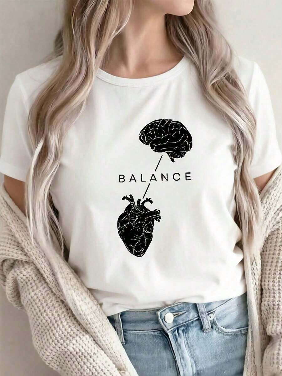 Modern Minimalist Summer Outfits For Women, On , Polyester T-Shirt With Brain And Heart Design For Home Or Office Use, Ideal Fabric For Casual Daily Wear, Lightweight To The Touch, Stylish Graphic T-Shirt For Men And Women, Protective Phone Case, Vacation Outfits, Casual Clothing For Women - 白色 - 查看 1