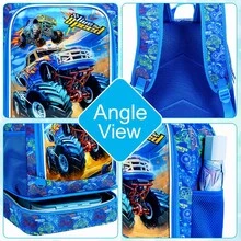 Mochila infantil 2 en 1 para niños, mochila escolar de 17" con compartimento inferior incorporado para el almuerzo, mochila resistente al agua para preescolar y primaria - Camión azul dinámico de doble tracción - Mochila para mujer de 16 pulgadas - Ver 4