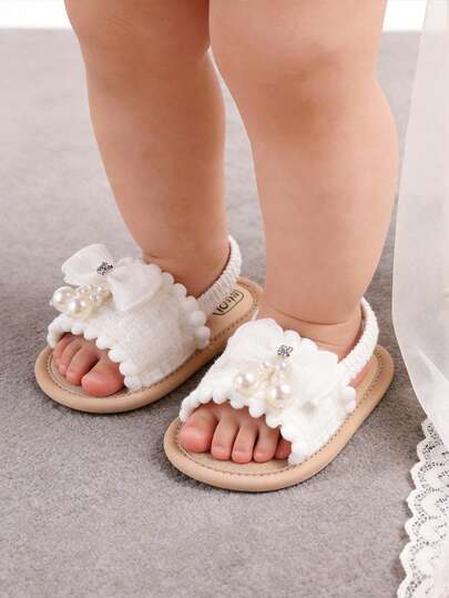 Infant Infant Girls Summer Sandals With Flower Bowknot Soft Sole Wedding Dress Flats Newborn First Walkers Crib Dress Shoes 3-18 Months