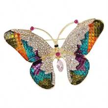 1 pieza Broche de mariposa elegante, incrustado con brillantes rhinestones, adecuado para decorar cuellos de ropa de mujer, chaquetas, suéteres y otros accesorios - Multicolor - Ver 3