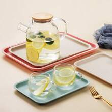 4pcs Reusable Breakfast Serving Trays, Rectangular Service Platters, Fruit Plates, Tea Trays, Dessert Dishes, Coffee Cup Holders, Decorative Snack Trays, Bread Plates, Kitchen Supplies, Catering Accessories, Ideal For Weddings, Parties, Kitchens, Holidays - Multicolor - View 4
