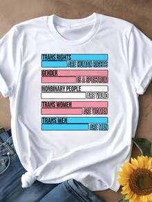 Camiseta de Mujer 2026, Cuello Redondo, Negro y Blanco Opcional, Estampado Gráfico de Derechos Trans y Derechos Humanos, Camisetas Casuales para Uso Diario, Tops de Verano, Camisetas Gráficas, Conjuntos de Verano, Camisetas Cortas para Mujer, Blusas para Mujer, Ropa Casual de Algodón Vintage, Ropa Linda para Mujer, Blusas para Mujer Casuales - Blanco - Ver 3