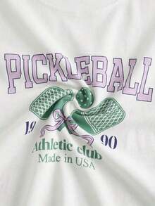 Camiseta de cuello redondo estampada de 1990 |   Parte superior de manga corta de estilo deportivo universitario retro para mujer, casual, blanca, de verano,Playera Gráfica Casual para Mujer con Estampado |   Verano 2026 - Blanco - Ver 5
