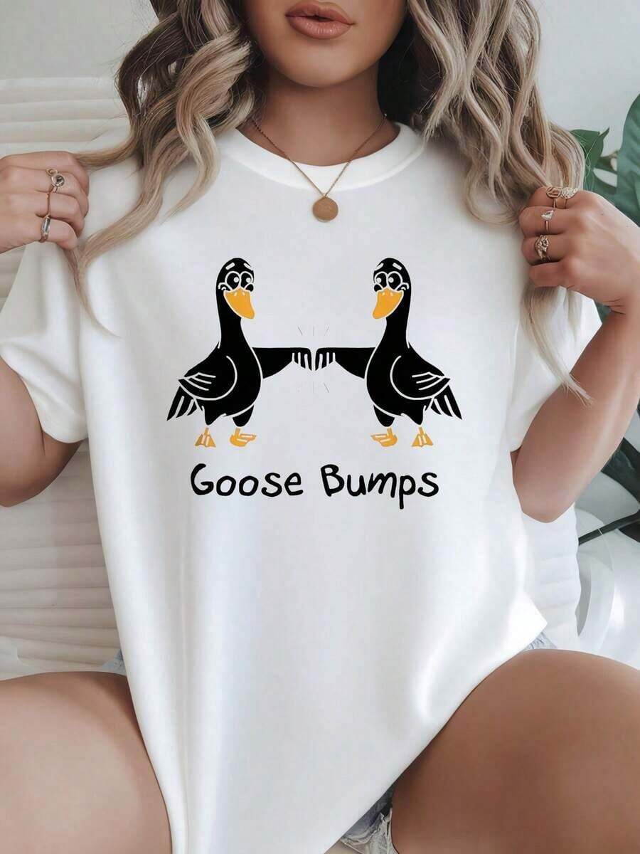 Camiseta de Mujer Casual de Corte Holgado, Opciones en Blanco y Negro, Estampado de Puntos de Ganso, Camiseta Gráfica, Camisetas Cómodas para Uso Diario, Tops de Verano, Camisetas Gráficas, Conjuntos de Verano para Mujer, Camisetas Cortas para Mujer, Camisetas Vintage de Algodón, Ropa Linda para Mujer, Playera Holgada para Mujer - Blanco - Ver 1