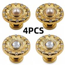 4PCS French Vintage Cabinet Knob, Inlaid Pearl & Rhinestone Drawer Pull, Decorative Furniture Door Handle For Dressing Table, Wardrobe Door, Home Hardware Decor - A - View 6