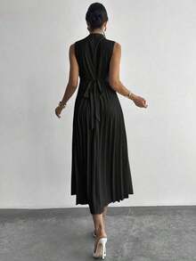 Vestido de línea A con cuello de swing sin mangas y volantes, falda paraguas, para volver al colegio, ropa escolar, fiesta, estilo de mujer de dinero antiguo, atuendos para salir, atuendos de fiesta para mujer, atuendos de oficina para mujer, fald - Negro - Ver 7