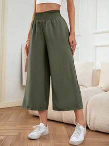 LUNE Pantalones de pierna ancha unicolor crop - verde menta - Ver 3
