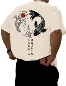 Camisetas gráficas de gran tamaño para hombre, camisetas japonesas de ropa urbana, camisetas vintage Harajuku, camisetas con hombros caídos, camisetas de diseñador - Albaricoque - Ver 1