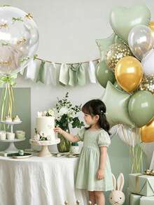 1 Set Soft Green And Beige Solid Color Latex Balloons, Minimalist Style Baby Shower Decor - Multicolor - View 4