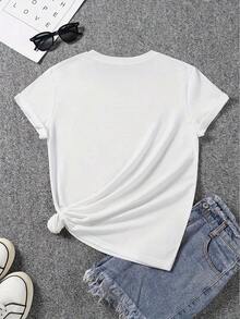 Wo's Heavyweight Short Sleeve T-Shirt - Casual Round Neck Blouse, Spring And Summer Casual Outfit, Birthday Gift For Sister Or Friend, Comfortable And Machine Washable (Not Fabric) - Best Selling Fashion Top - 白色 - 查看 3