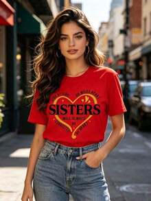 Camiseta de Vacaciones en la Playa con Estética Retro, Holgada y Cómoda, para Hermanas Junto o a Kilómetros de Distancia, Camiseta para Viaje de Hermanas, Camiseta a Juego para Vacaciones de Hermanas, Camisetas para Viaje de Fin de Semana para Hermanas, Camiseta a Juego para Hermanas, Camiseta Gráfica de Algodón Premium para Mujer, Ropa de Verano para Vacaciones - Rojo - Ver 4