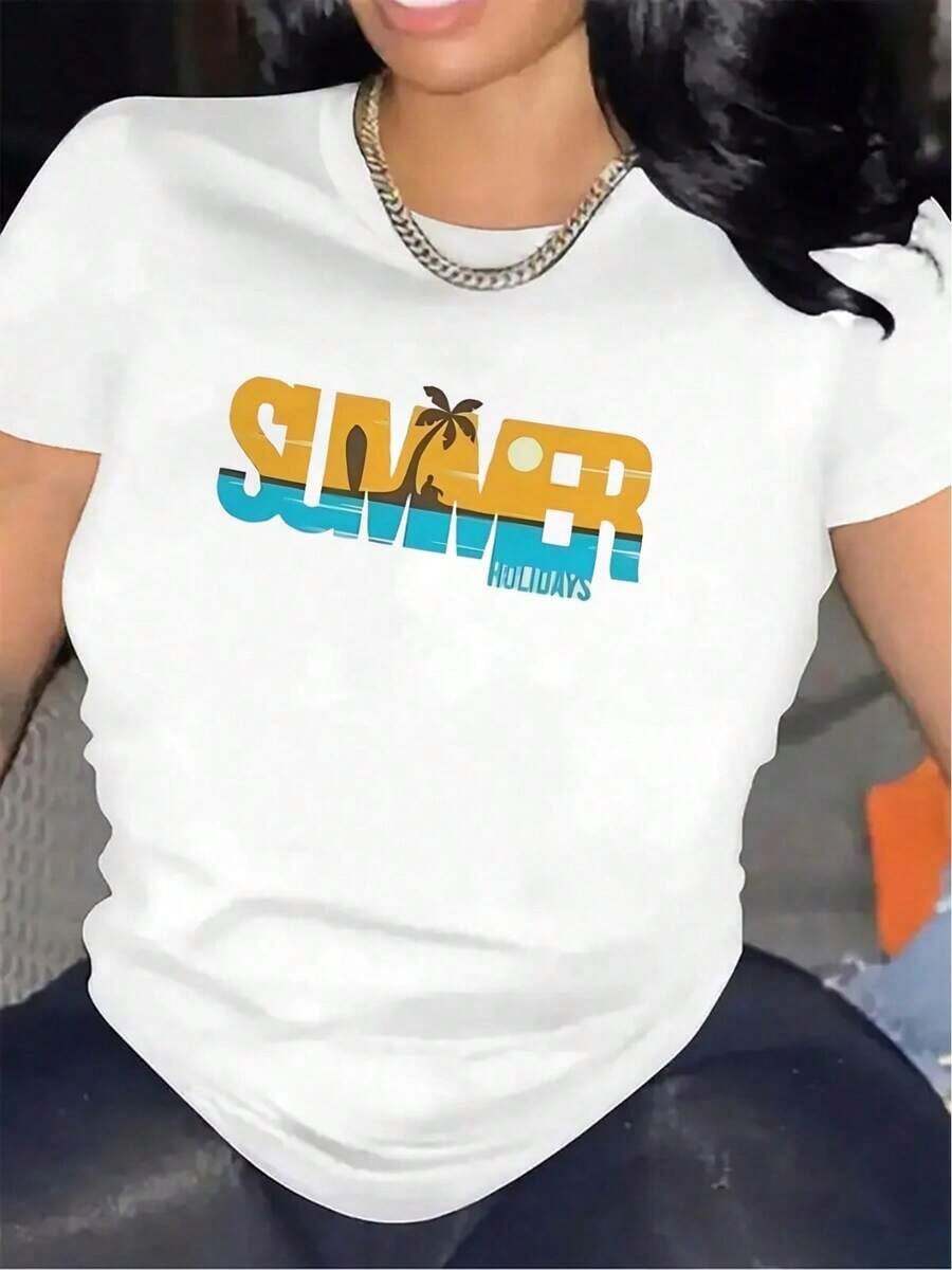 Soft Graphic Tees Are Lightweight And Durable Short-Sleeved Tees, Ideal For Summer Beach Outings, Suitable For Outdoor Activities And Casual Wear, Offering A Comfortable Everyday Experience. 100% Cotton. New Women's Summer Tee, Casual And Comfortable, With A Crew Neck. - 白色的 - 查看 1