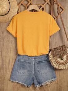 Women's Casual Short-Sleeved Crew Neck T-Shirt With A Bright Floral And Butterfly Print, Made Of Lightweight And Soft Fabric, Suitable For Indoor And Outdoor Wear. A Great Gift For Women, A Birthday Present, A Gift For Friends, A Gift For Sisters, Or A Holiday Gift. 9LX4 - 黃色 - 查看 2