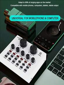 V8 Karaoke Recording & Broadcast Audio Mixer - USB External Sound Card For Live KTV, Recording Podcast Equipment Audio Interface For Laptop Computer Vlog Living Broadcast Live Streaming Audio Sound Card - White - View 4