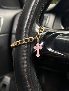 1pc Cross-Shaped Steering Wheel Pendant, Unique Cross Decor Accessory For Car - Steering Wheel Chain - View 5