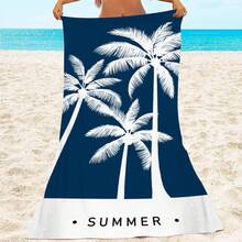 1pc Ultra Soft Navy Blue Palm Tree Summer Pattern Beach Towel, Suitable For Beach, Pool Party, Vacation - Style4 - View 3
