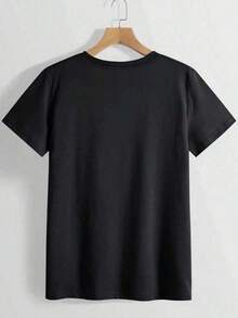 Women's Affordable Retro Cowboy Style T-Shirt, Rock, Western, With Cowgirl Silhouette Print, Casual Short Sleeve, Round Neck, Fitted For Summer - 黑色 - 查看 2