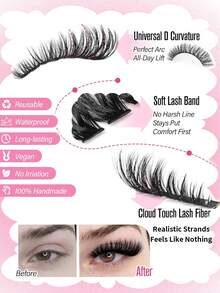 640 Clusters False Eyelashes Set, (30D+40D+50D+60D Mixed Pack), D Curl Eyelash Extension Set, Includes Glue, Sealer, Remover And Eyelash Extension Tools Accessories, Let You Easily Create Professional Eyelash Styles At Home, Essential False Eyelashes Set For Women's Makeup, Create Gorgeous Makeup Look, Suitable For Daily Use, Travel, Beginner, Wedding, Date, Party, Holiday And Other Occasions, Also Great Gift For Christmas/Halloween/Back To School Season. - 粉色 - 查看 3