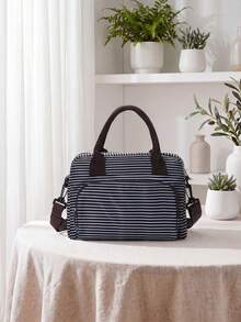 1Piece Portable Lunch Bag Large Reusable Insulated Lunch Box Bento Pouch Dinner Insulation Bag Student Thickened Cute Lunch Fruit Bag Pink Strawberry Stripe Leopard Print Small Floral Bag For School School Accessories School Stuff - Stripe - 查看 2