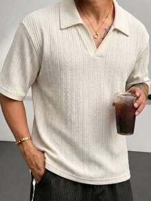 Men Plus Size Holiday Knitted Casual Business Polo Shirt, Suitable For Casual, Office, Dating, Walking - Champagne - View 6