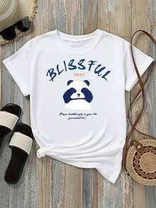Playera Holgada para Mujer con Diseño de Estampado de Panda Blissful Mice, Transpirable - Blanco - Ver 2