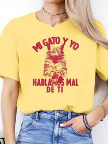 Women's Spanish Alphabet - Print-Shirt - Spanish Language Learning Casual Short Sleeve Round Neck Blouse Spanish Class & Casual Attire Graphic Tee Shirts Western Men Clothes Camisas Para Hombre Graphic Tees Women Clothes Summer Tops Summer Clothes Graphic Tees Casual Blouses For Lady - 黑色 - 查看 6
