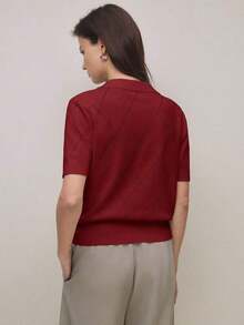 Nuevo suéter de primavera/verano con cuello polo verde, de punto de diamante y manga corta.Elegante y chic para el día a día en la ciudad.Versátil, romántico y con estilo retro de los 90.Adecuado para Navidad, Año Nuevo, San Valentín, fiestas, - Rojo - Ver 4