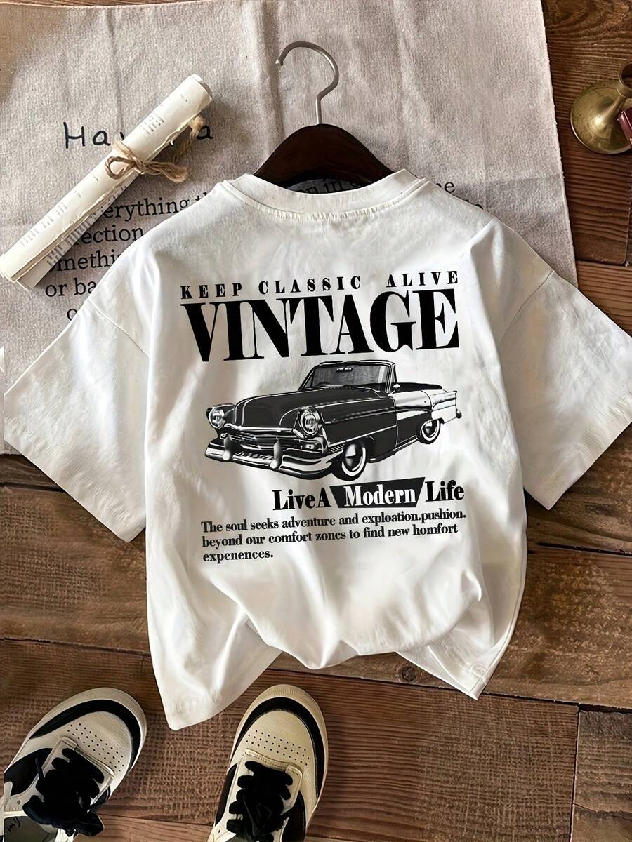 Camiseta gráfica de automóvil vintage para hombre - suave y transpirable manga corta cuello de tripulación con estampado automotriz retro para uso casual, entrenamientos - Lavable enáquina comodidad para todas las estaciones - Negro - Ver 1
